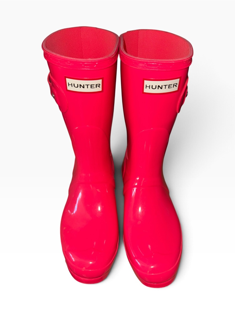 Hunter Women's Original Vibrant Pink Short Gloss Rain Boots, size US 9/UK 7